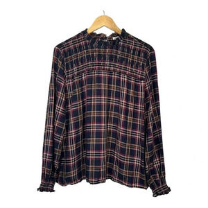 Goodthreads Fluid Yarn-Dye Twill Smocked Yoke Woven Plaid Top‎ Women Size Large